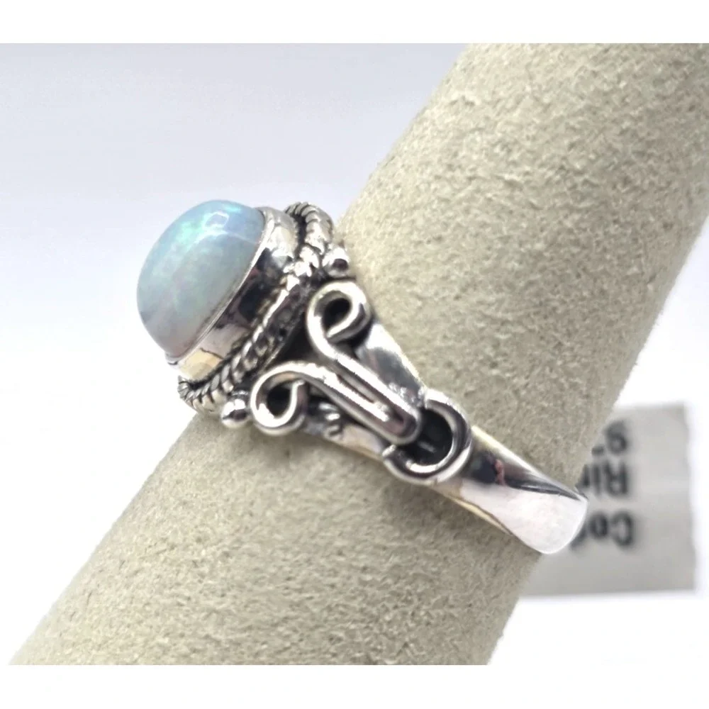 Natural Ethiopian Opal Ring Size 7 Sterling Silver 925 Roped‎ Handmade NWT